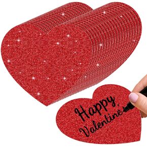 JarThenaAMCS Red Glitter Heart Cutouts Valentine's Day Paper Cut-Outs with 100Pcs Glue Points Large Heart Shape Bulletin Board Decor for DIY Craft Art Home Party Favor, 50Pcs (Single Sided Glitter)