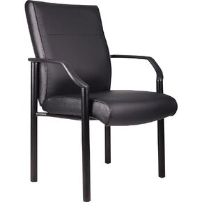 Boss Office Products Mid Back LeatherPlus Guest Chair in Black, 250 lbs