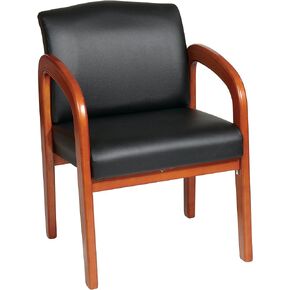 WorkSmart Office Star WD380-U6 Medium Visitors Chair with Oak Finish Base and Arms, Black Faux Leather