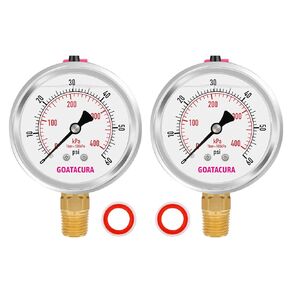 GOATACURA 0-5000psi/kpa Glycerin Filled Pressure Gauge, 2-1/2" Dial Size, Stainless Steel Case, with Vent Valve, 1/4" NPT Lower Mount, 2-1-2% Accuracy, for Measuring Gas Liquid Pressure