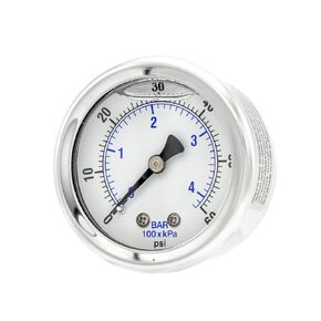 Liquid Filled Center Back Mount Pressure Gauge with 2" Dial, 0-60 PSI, 1/8" Male NPT Connection, Stainless Steel CASE and Bezel (1)
