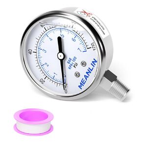 MEANLIN MEASURE 0~300Psi Liquid Filled Pressure Gauge Stainless Steel with 316 Stainless Steel Joint 1/4" NPT 2.5" FACE DIAL for Air Compressor Air Regulator Water Filter Center Back Mount