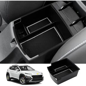 SKTU for 2018 2019 2020 2021 2022 2023 Hyundai Kona Center Console Organizer Insert ABS Black Materials 2023 Kona OS Tray Armrest Box Glove Secondary Storage Box with Coin and Glass Holder (White)