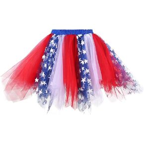 REETAN Women's Tutu Star Tulle Tutu Skirt 4th of July Layered Tutu Skirt Fashion Tutus Costume for Women and Girls