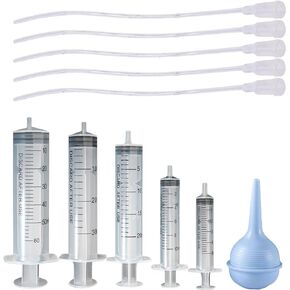 11 Pcs Puppy Kitten Feeding Tube Kit, Pet Feeding Supplies Kit Includes 5 Pcs Kitten Feeding Syringe 5 ML 10 ML 20 ML 30 ML 60 ML 5 Pcs 8 FR Transparently Feeding Tubes, Bulb Syringe for Small Animals