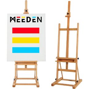 حامل رسم فني من MEEDEN مقاس 71 بوصة إلى 100 بوصة ارتفاع، يحمل قماشًا يصل إلى 48 بوصة، حامل حامل طلاء خشب الزان الفني، حامل أرضية قابل للتعديل بإطار على شكل حرف H مع عجلات، حامل احترافي للفنانين والكبار، خشب الجوز