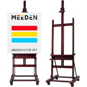 MEEDEN Large Studio Artist Easel, Holds Max Canvas 48", Solid Beech Wood H-Frame Easel with Large Storage Tray, Adjustable Art Paintng Easel, Studio Easel Stand with Wheels for Beginners & Artists