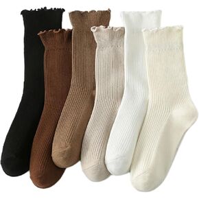 جوارب مكشكشة لطيفة مكشكشة للنساء والفتيات، أحذية جمالية محايدة، جوارب دائرية من القطن، حواف الخس، موضة in Kuwait