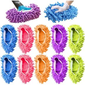 IUMÉ 5-Pairs Mop Slippers Shoes for Floor Cleaning, 10 Pcs Washable Microfiber Shoes Cover Foot Dust Hair Cleaners Sweeping House Office Bathroom Kitchen Reusable Mops for Women