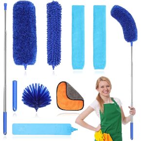 Duster for Cleaning,100in Cobweb Duster with Extension Pole, Reusable Furniture Ceiling Fan Cleaner Duster,Hand Washable Duster,Easy Disassemble Spider Web Brush with Pole