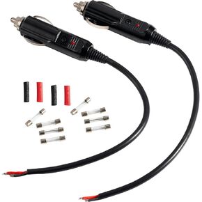 ولاعة السجائر الذكور استبدال المكونات 12-24V تنصهر 2 حزمة، 1FT 16AWG كابل تمديد مع 5A10A15A20A الصمامات الذكور ولاعة السجائر محول التوصيل مع يؤدي وضوء LED، 12-24V التوصيل موصل المقبس