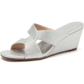 ALLOT Women's Wedge Sandals Slip On Stretch Cross Strap Slides Square Toe Comfort Summer Shoes