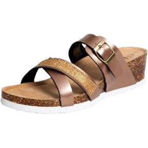 Pinpochyaw Women's Platform Cork Sandals, Adjustable Buckle Wedge Sandals, Comfort Open Toe Slip on Slides, Summer Essential Beach Home and Street Casual Sandals