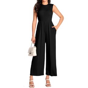 Women Casual Jumpsuits Summer Dressy One Piece Outfits Wide Leg Pants Rompers with Pockets