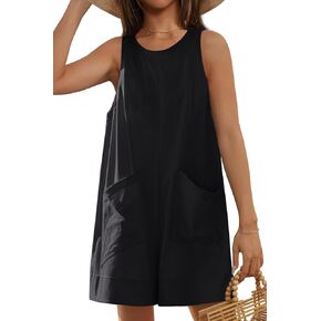 NENONA Women's Summer Casual Rompers Sleeveless Loose Onesie Shorts Jumpsuit with Pockets