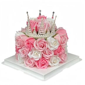 Forever Cake with Red Preserved Flowers - Bouquet Preserved Roses for Women - Birthday Gift for Her with Crown (Hotpink & butterfly)