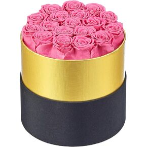 زهور إترفيلد للأبد في صندوق ورود محفوظة تدوم لمدة عام، زهور للتوصيل، هدايا أساسية لعيد أمهاتها، عيد الحب (صندوق ذهبي أسود مستدير، 18 وردة وردية) in Kuwait