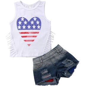 Xfglck Toddler Kids Girl 4th of July Outfit American Flag Top Shirt +Short Pant Independence Day Set Summer Clothes