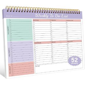 Weekly To Do List Notepad with 52 Undated Sheets（8.5"×11"）- Undated Weekly Desk Planner for Women & Man, Office/School Supplies - Violet Dream