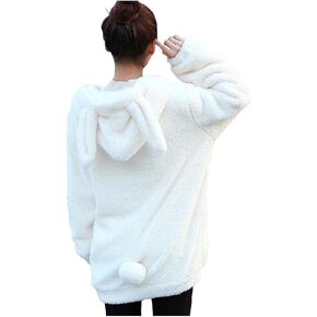 YUNZLAN Fluffy Fashion Tail ears Hoodie for Women girl,Winter Warm Plush Sweatshirt Sweater Jacket coat Long Sleeve Hoodies