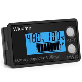 Battery Monitor, IPX7 Waterproof 8-100V Digital Battery Capacity Tester, Percentage Level Voltage Battery Capacity Switch Meter 12V 24V 48V LCD Display Marine RV Battery Power Indicator Panel