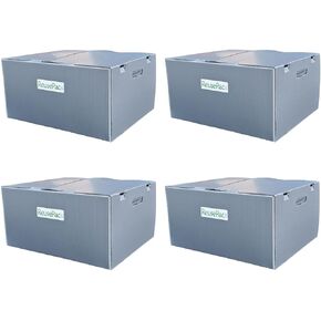 Reusable Foldable Box Corrugated PP, Storage Moving, Heavy Duty Stackable, Tape Free Self-Locking Lid, Handles for Business Home Lightweight In/Outdoors X-Large (Gray, 18x14x12 in)
