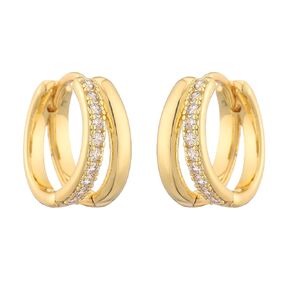 Chunky Gold Hoop Earrings for Women,Small Huggie Double Hoop Earrings,14K Gold Plated Oval Cuff Earrings Hypoallergenic Earrings(Gold)