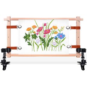 XEmbro Rotated Wooden Embroidery Scroll Frame with Stand, 30 x 12 inches Large Cross Stitch Scroll Frame with Clamp for Needlework, Adjustable Punch Needle Frame Scroll Frames for Cross Stitching