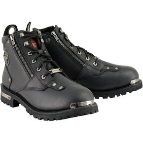 Milwaukee Leather MBM103 Men's Black Leather Lace-Up Motorcycle Boots w/Dual Side Zipper Entry - 15