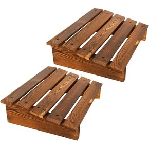 Owlgift 15-Inch Rustic Ergonomic Foot Stool for Under Desk at Work, Solid Brown Wood Footrest W/Tilted Design, Angled Posture Support Stool W/Slatted Design for Home, Office, PC Gaming, Set of 2