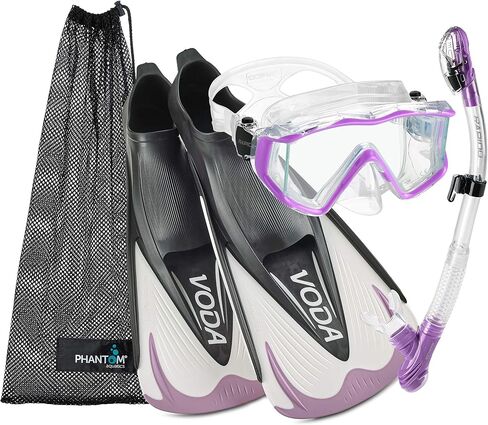 Rapido Boutique Collection Italian Made Full Foot Fins Bundled with Panoramic View Tempered Glass Lens Mask Fin Snorkel Set with Snorkeling Gear Travel Bag in Saudi Arabia