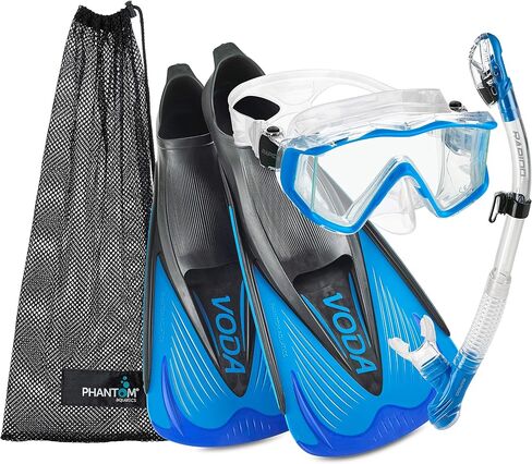 Rapido Boutique Collection Italian Made Full Foot Fins Bundled with Panoramic View Tempered Glass Lens Mask Fin Snorkel Set with Snorkeling Gear Travel Bag in Saudi Arabia
