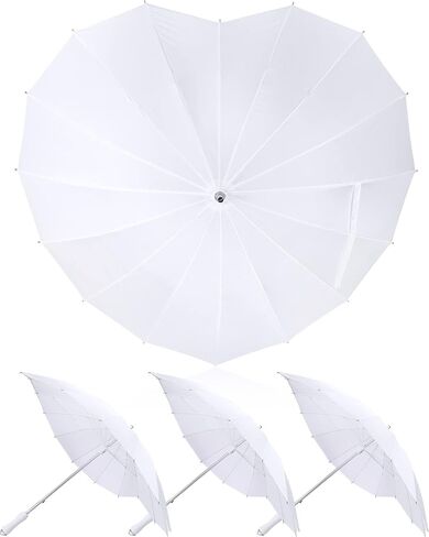 Chunful White Umbrellas for Wedding Heart Shaped Umbrella Brolly Girls Stick Umbrella Parasol White Umbrella for White Party Bride Engagement Wedding Photo Props in Saudi Arabia