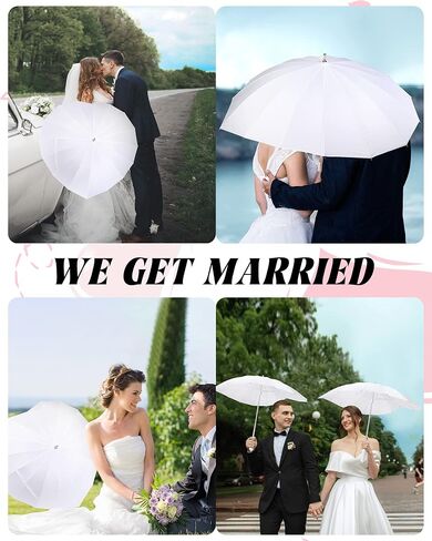 Chunful White Umbrellas for Wedding Heart Shaped Umbrella Brolly Girls Stick Umbrella Parasol White Umbrella for White Party Bride Engagement Wedding Photo Props in Saudi Arabia