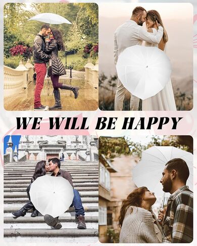 Chunful White Umbrellas for Wedding Heart Shaped Umbrella Brolly Girls Stick Umbrella Parasol White Umbrella for White Party Bride Engagement Wedding Photo Props in Saudi Arabia