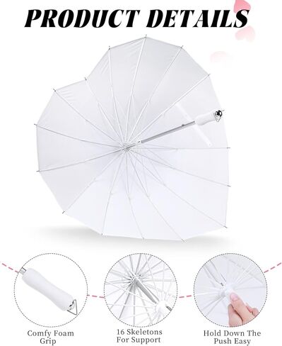 Chunful White Umbrellas for Wedding Heart Shaped Umbrella Brolly Girls Stick Umbrella Parasol White Umbrella for White Party Bride Engagement Wedding Photo Props in Saudi Arabia