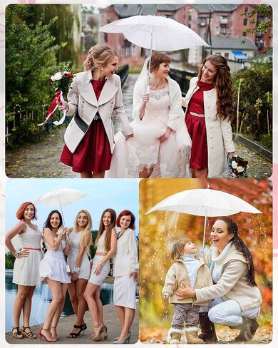 Chunful White Umbrellas for Wedding Heart Shaped Umbrella Brolly Girls Stick Umbrella Parasol White Umbrella for White Party Bride Engagement Wedding Photo Props in Saudi Arabia
