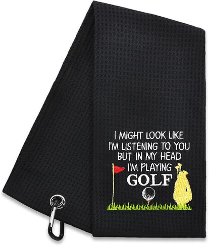 Hafhue I Might Look Like I'm Listening to You Embroidered Golf Towel, Golf Accessories for Men Women, Golf Gift for Men Women, Retirement Gift for Dad Grandpa Golf Lover Golf Fan in Saudi Arabia