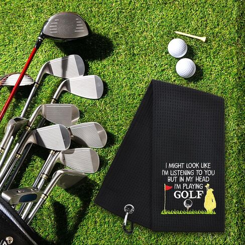 Hafhue I Might Look Like I'm Listening to You Embroidered Golf Towel, Golf Accessories for Men Women, Golf Gift for Men Women, Retirement Gift for Dad Grandpa Golf Lover Golf Fan in Saudi Arabia