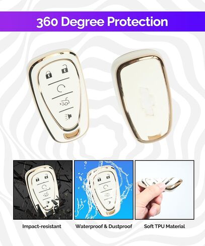RACOONA Car Key Cover,Key Fob Cover,Key Covers for Car Keys,Key Shell with Keychain,Car Key Case Shell Protection,Remote Smart Key Protector,Compatible with Most Car Models(White) (for Chevy a) in Saudi Arabia