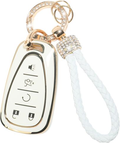 RACOONA Car Key Cover,Key Fob Cover,Key Covers for Car Keys,Key Shell with Keychain,Car Key Case Shell Protection,Remote Smart Key Protector,Compatible with Most Car Models(White) (for Chevy a) in Saudi Arabia