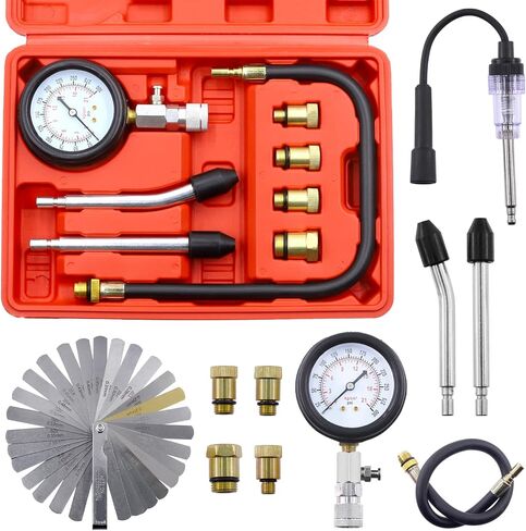 Swpeet 10Pcs Automotive Compression Tester Kit and Spark Plug Tester with Steel Metric and Imperial Feeler Gauge Assortment Kit, Universal Car and Motorcycle Engine Testing Tools in Saudi Arabia