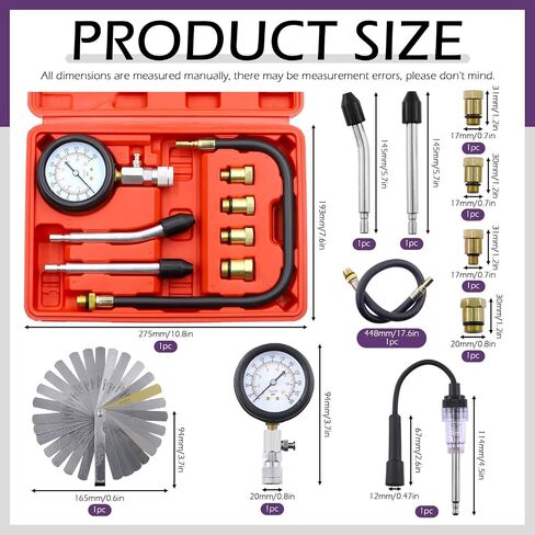 Swpeet 10Pcs Automotive Compression Tester Kit and Spark Plug Tester with Steel Metric and Imperial Feeler Gauge Assortment Kit, Universal Car and Motorcycle Engine Testing Tools in Saudi Arabia