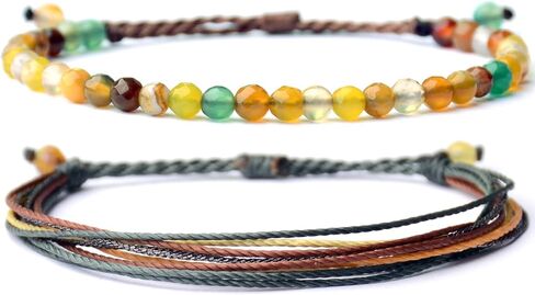 Mezcla Vida Agate Beaded Bracelets for Women, Adjustable String Bracelets Set, Boho Style Natural Stone Bracelets for Women, Gift for Friend (Blue, 2) in Saudi Arabia
