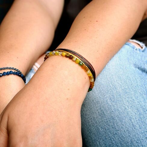 Mezcla Vida Agate Beaded Bracelets for Women, Adjustable String Bracelets Set, Boho Style Natural Stone Bracelets for Women, Gift for Friend (Blue, 2) in Saudi Arabia
