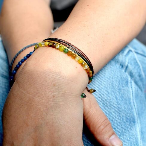 Mezcla Vida Agate Beaded Bracelets for Women, Adjustable String Bracelets Set, Boho Style Natural Stone Bracelets for Women, Gift for Friend (Blue, 2) in Saudi Arabia