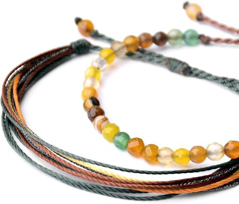 Mezcla Vida Agate Beaded Bracelets for Women, Adjustable String Bracelets Set, Boho Style Natural Stone Bracelets for Women, Gift for Friend (Blue, 2) in Saudi Arabia
