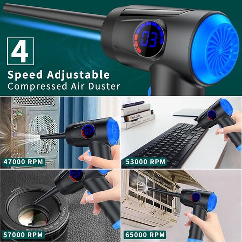 Williben Compressed Air Duster - 65000 RPM 4 Speeds Electric Air Duster, 6000mAh Battery Cordless Dust Blower for Keyboard Cleaner, Rechargeable Air Blower AIC Can for Office Computers in Saudi Arabia