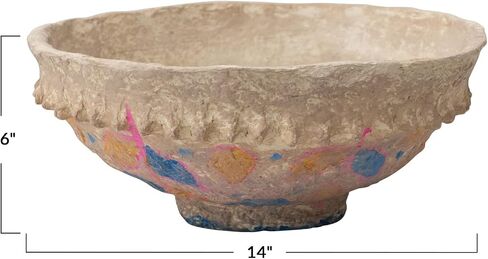 Creative Co-Op Hand Painted Vintage Reproduction Paper Mache Bowl, Multicolor Decorative Accents, 14" L x 14" W x 6" H in Saudi Arabia