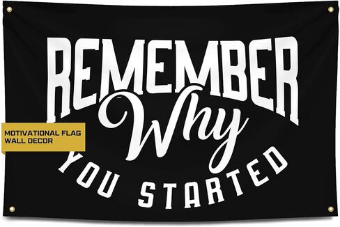 Gold Trident تذكر لماذا بدأت لافتة الصالة الرياضية التحفيزية - ألهم تمرينك بهذه اللافتة - ديكور حائط مثالي للياقة البدنية للصالة الرياضية والنوم - ابق متحفزًا بفن التحفيز الرائع - 3 × 5 أقدام in Kuwait